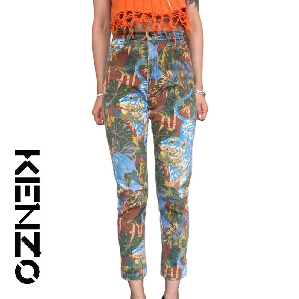 kenzo 90s high rise tiger pattern ankle jeans size 26”